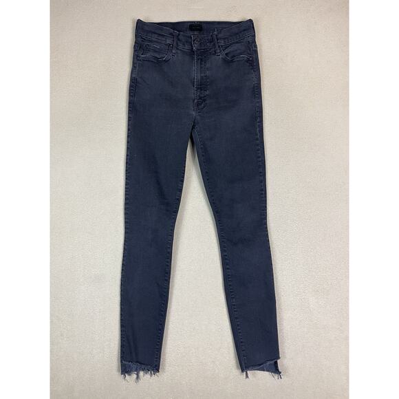 Mother Jeans Womens 26 Black‎ Stunner Zip Ankle Step Fray Mid Rise Stretch Denim - Picture 1 of 14